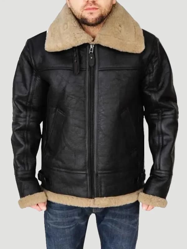 Jimmy Leather Aviator Bomber Jacket With Shearling Collar — image 1 of 1