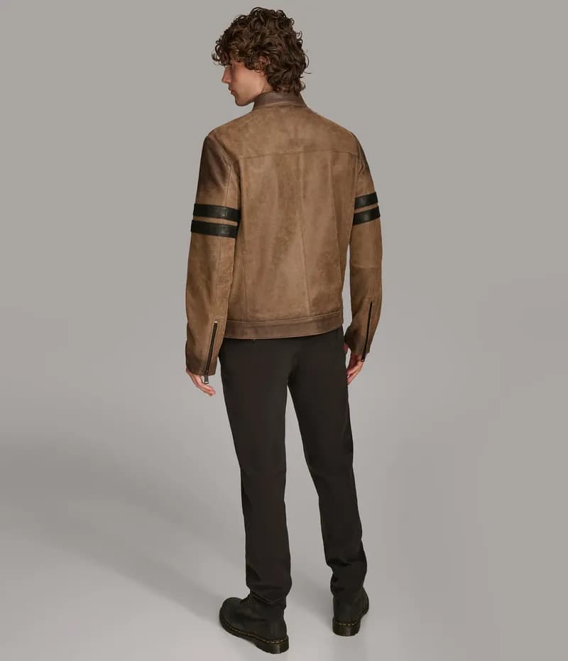 Aiden Color Blocked Leather Racer Jacket — image 1 of 1