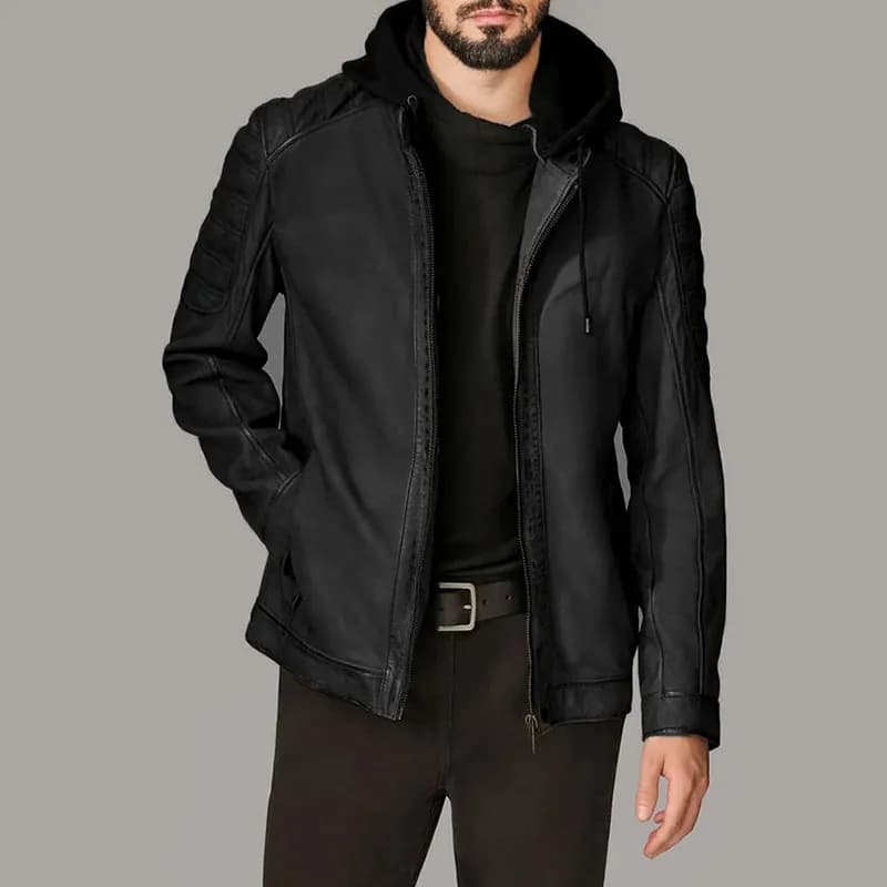 Mark Hooded Leather Scuba Jacket — image 1 of 1