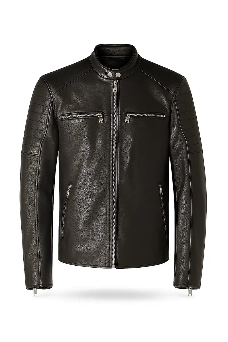 Lance Collarless Leather Moto Jacket — image 1 of 1