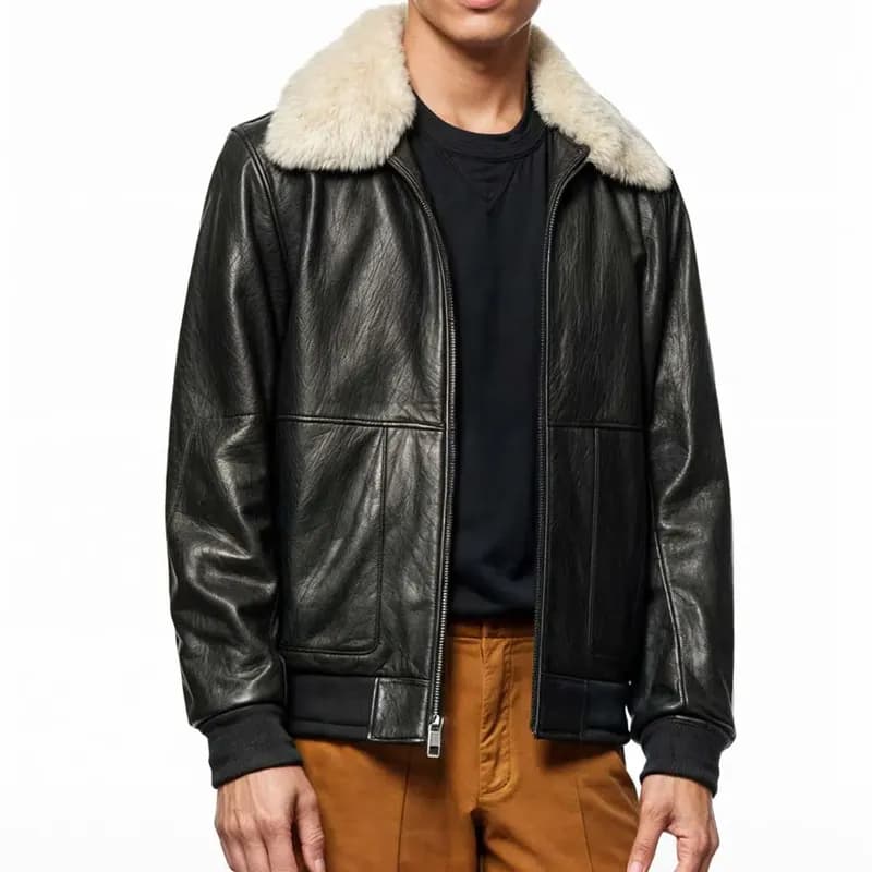 Chris Leather Collared Bomber Jacket — image 1 of 1