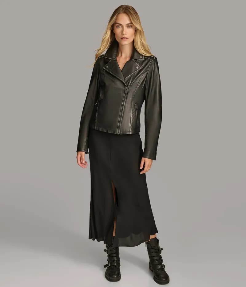 Malani Painted Edge Leather Moto Jacket — image 1 of 1