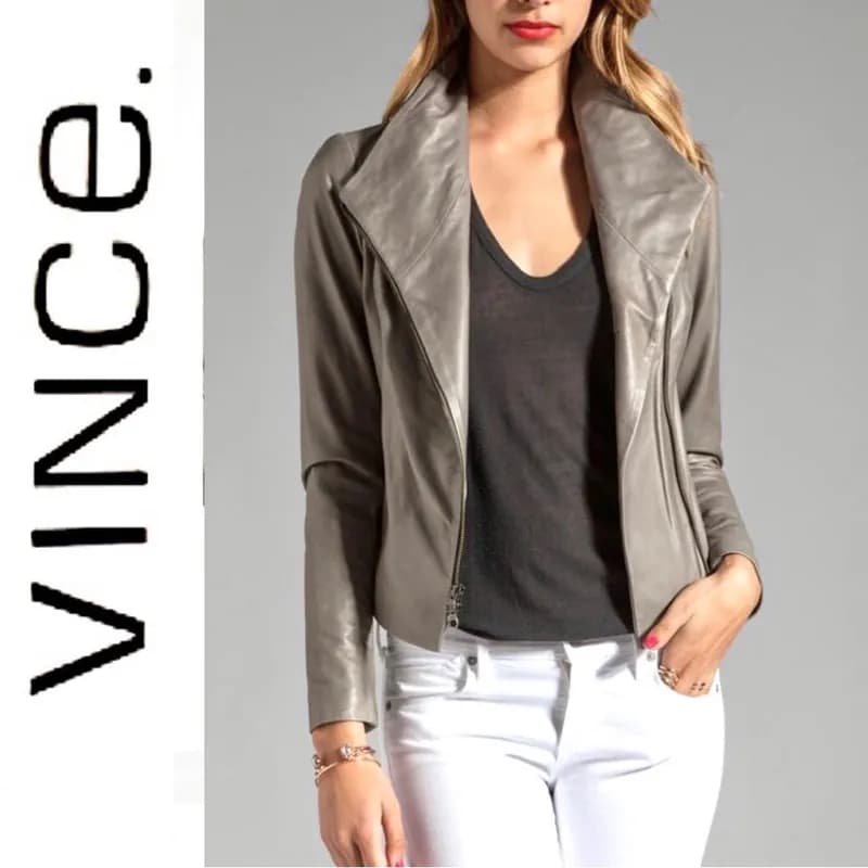 Sage Painted Edge Leather Scuba Jacket — image 1 of 1