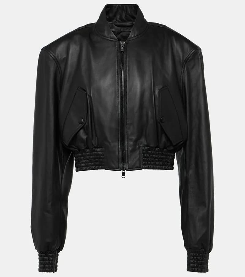 Twila Cropped Leather Bomber Jacket — image 1 of 1
