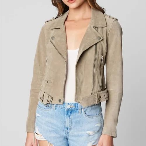 Ada Suede Belted Moto Jacket — image 1 of 1