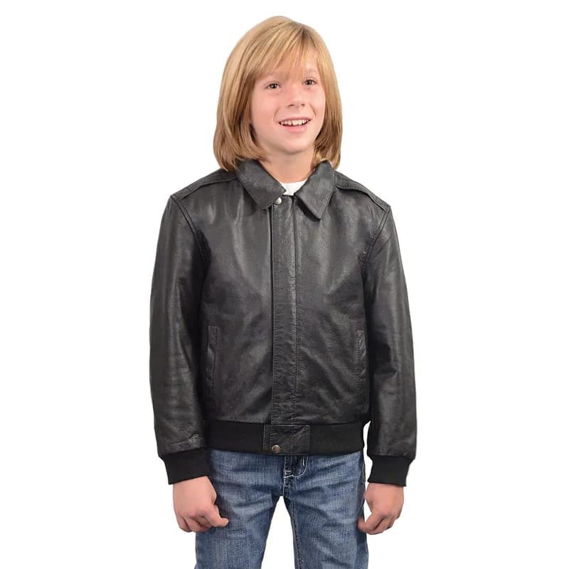Youth Size Black Leather Bomber Jacket — image 1 of 1