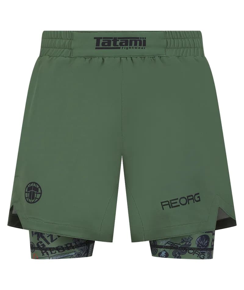 Reorg Collage Dual Layer Shorts - Khaki — image 1 of 1