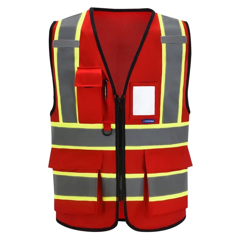 4 Pocket High Visibility Red 140 GSM Safety Vest with Reflective Strips — image 1 of 1