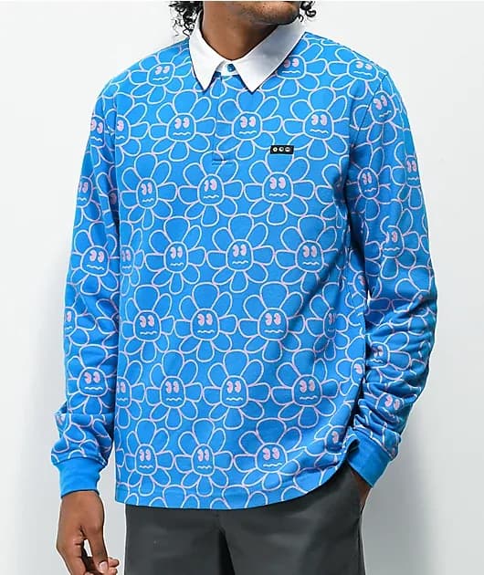 A-Lab Garden Party Blue Long Sleeve Polo Shirt