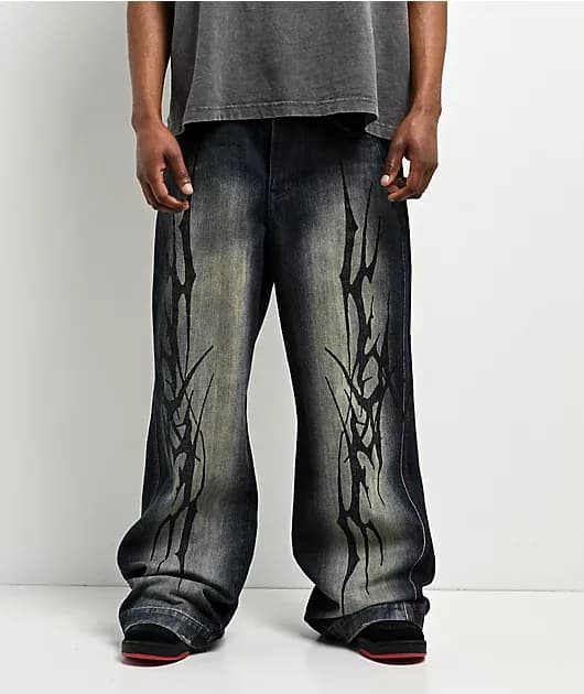 Abyss Grime Dark Blue Wash Baggy Jeans