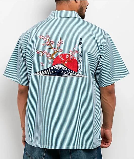 Accord Blue White Pinstripe Quarter Zip Work Shirt