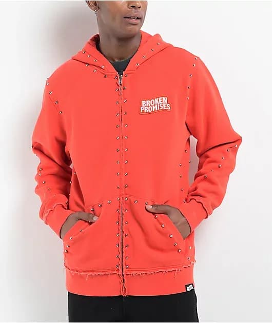 Adorned Red Zip Hoodie