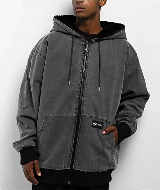 Aged Canvas Fur Black Wash Work Jacket