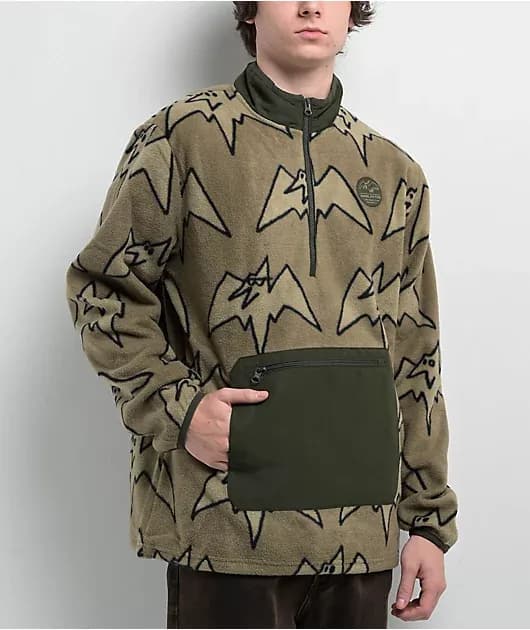 Airblaster Big Terry Tan Fleece Half Zip Jacket — image 1 of 1