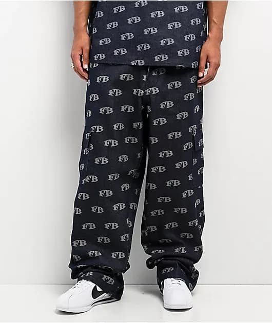 All Over Print Blue Cargo Jeans