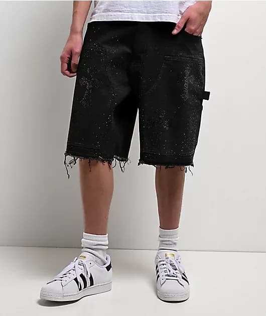 Cross Rhinestone Double Knee Carpenter Shorts — image 1 of 1