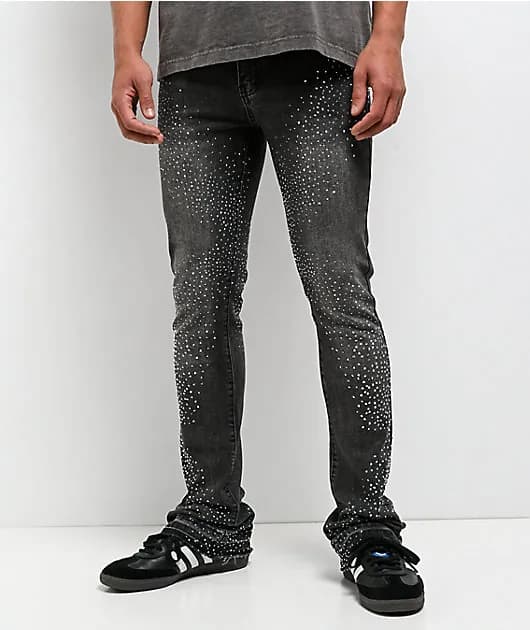 Rhinestone Black Wash Bootcut Jeans — image 1 of 1