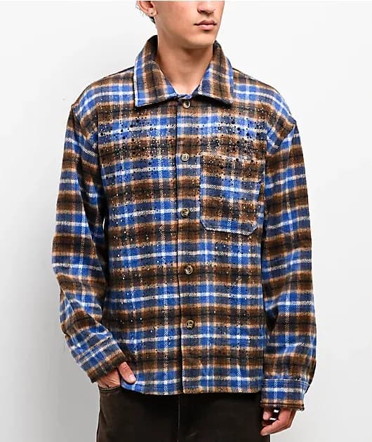 Rhinestone Blue Brown Flannel Shirt — image 1 of 1