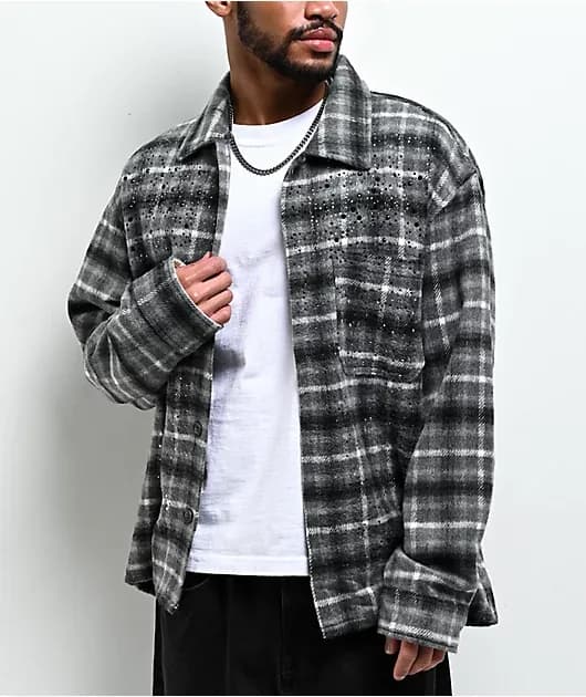 Rhinestone Grey Flannel Shirt — image 1 of 1