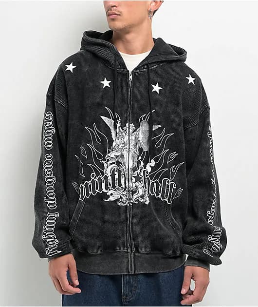 Angels Black Wash Thermal Zip Hoodie — image 1 of 1