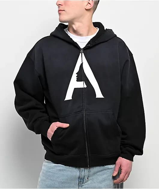 April A Logo Black Wash Zip Hoodie — image 1 of 1