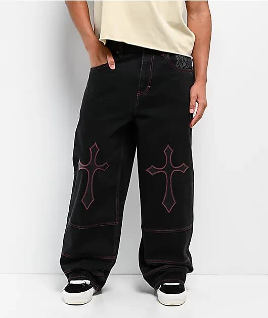 Astray Pink Black Thunderhead Wash Ultra Wide Patchwork Jeans — image 1 of 1