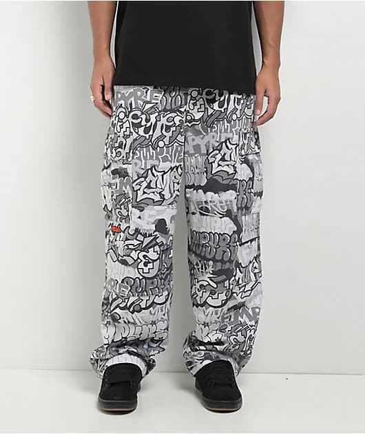 B&W Graffiti Grey Camo Ultra Loose Cargo Pants — image 1 of 1