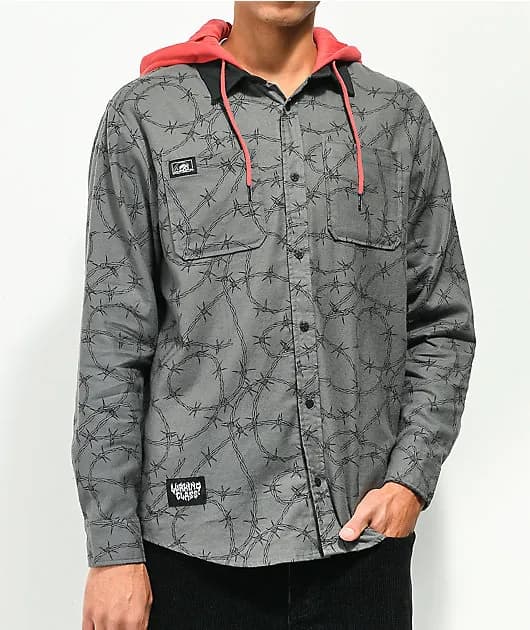 Barb Grey Hooded Flannel Shirt — image 1 of 1