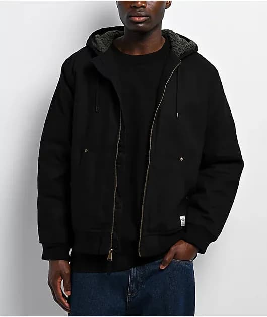 Bass Creek Outfitters Sherpa Black Canvas Hooded Jacket — image 1 of 1