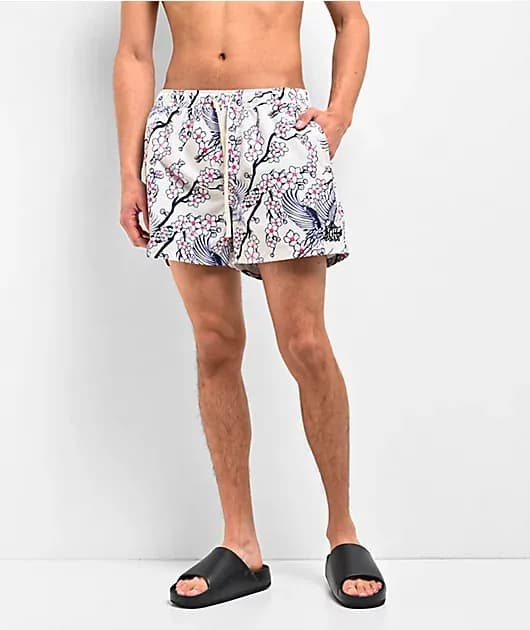 Blossom Crane White Board Shorts — image 1 of 1