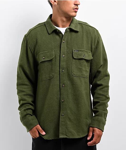 Bowery Textured Olive Surplus Long Sleeve Button Up Shirt — image 1 of 1