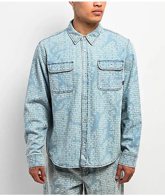 Ceremony Blue Button Up Long Sleeve Denim Shirt — image 1 of 1