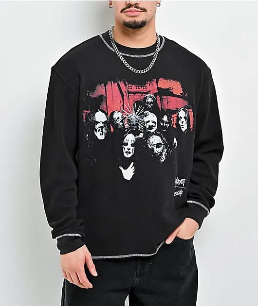 Contrast Stitch Black Thermal Long Sleeve T-Shirt — image 1 of 1