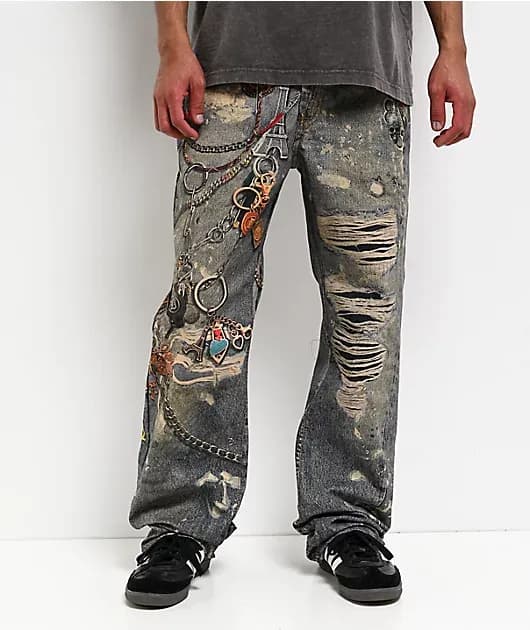 Decibel Printed Blue Straight Leg Jeans — image 1 of 1