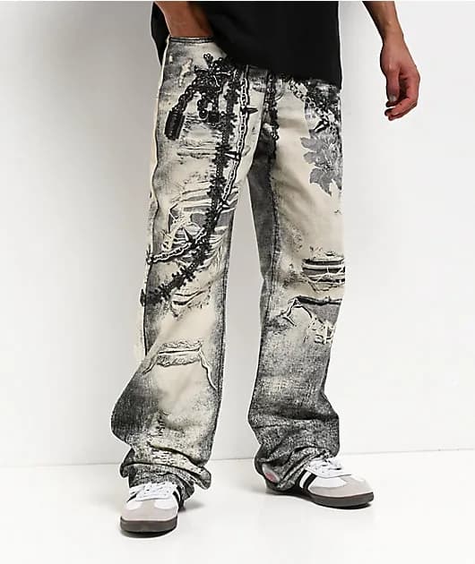 Decibel Printed Grey Straight Leg Jeans — image 1 of 1