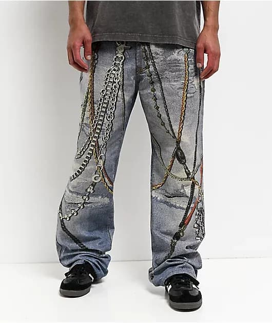 Decibel Printed Indigo Straight Leg Jeans — image 1 of 1