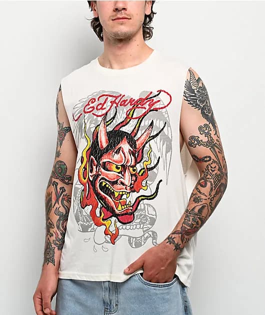 Demon Ivory Cutoff Tank Top — image 1 of 1