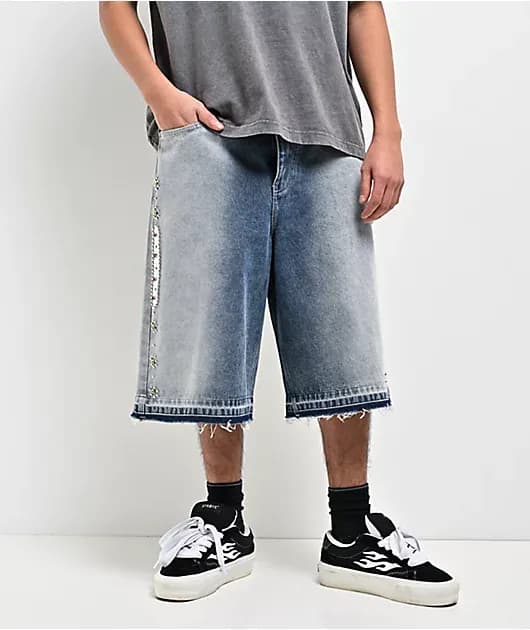 Detain Light Blue Wash Ultra Loose Shorts — image 1 of 1