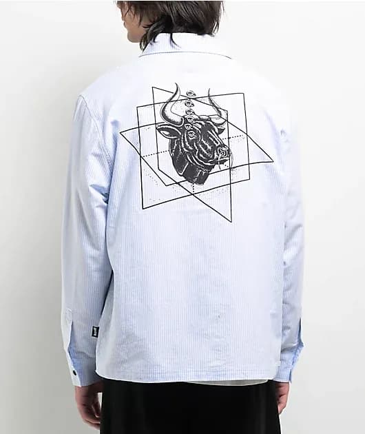 Dimension White Blue Long Sleeve Zip Shirt — image 1 of 1