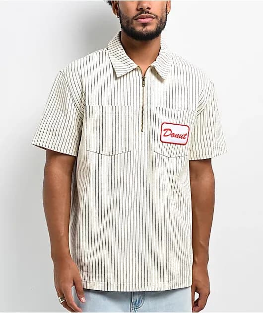 Donut Cream Pinstripe Quarter Zip Work Shirt — image 1 of 1