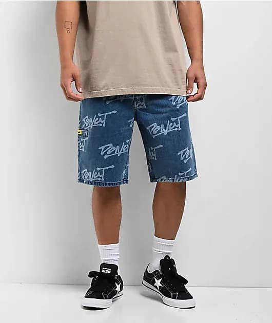 Donut Logo Blue Wash Denim Shorts — image 1 of 1