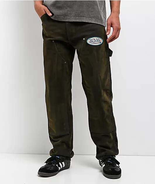 Double Knee Olive Flocked Denim Pants — image 1 of 1