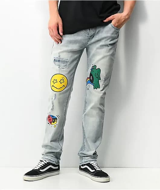 Dript Denim D.1003 Doodle Casino Blue Skinny Jeans — image 1 of 1