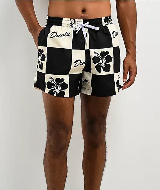 Duvin Hawaiian Checker Black White Board Shorts — image 1 of 1