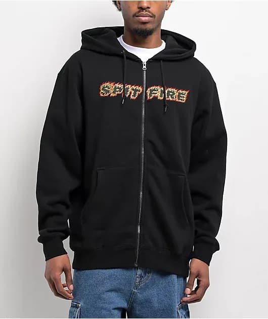 Flames Script Black Zip Hoodie — image 1 of 1