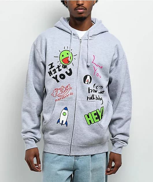 Frog Love/Hate Heather Grey Zip Hoodie — image 1 of 1