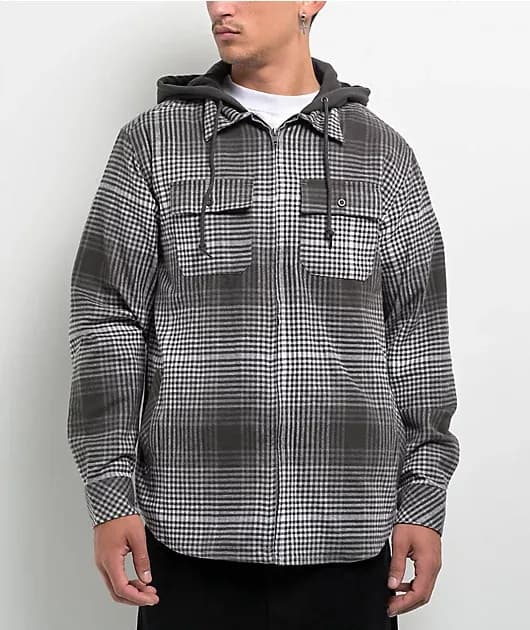 Grey Black Flannel Hooded Zip Jacket — image 1 of 1
