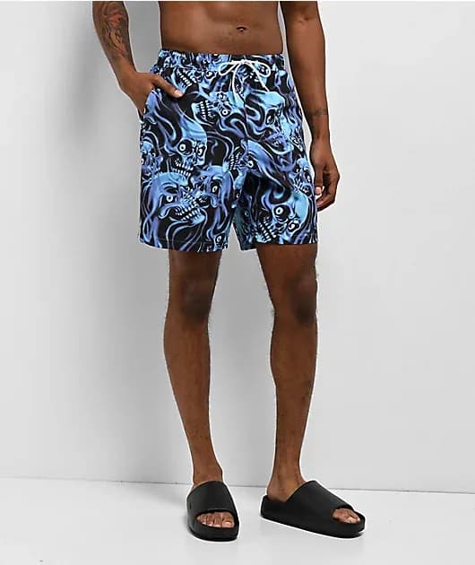 Grom Smokeshow Skulls Blue Black Board Shorts — image 1 of 1