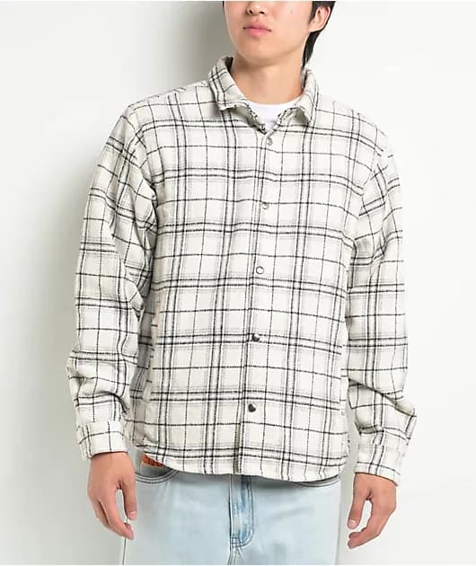 Heavyweight White Plaid Flannel Jacket — image 1 of 1