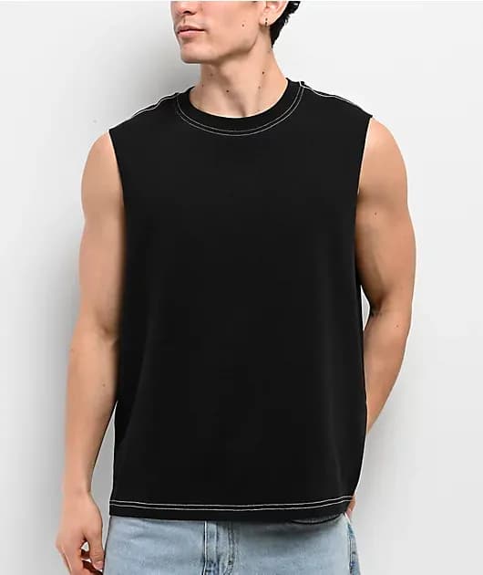 Vex Contrast Stitch Black Tank Top — image 1 of 1